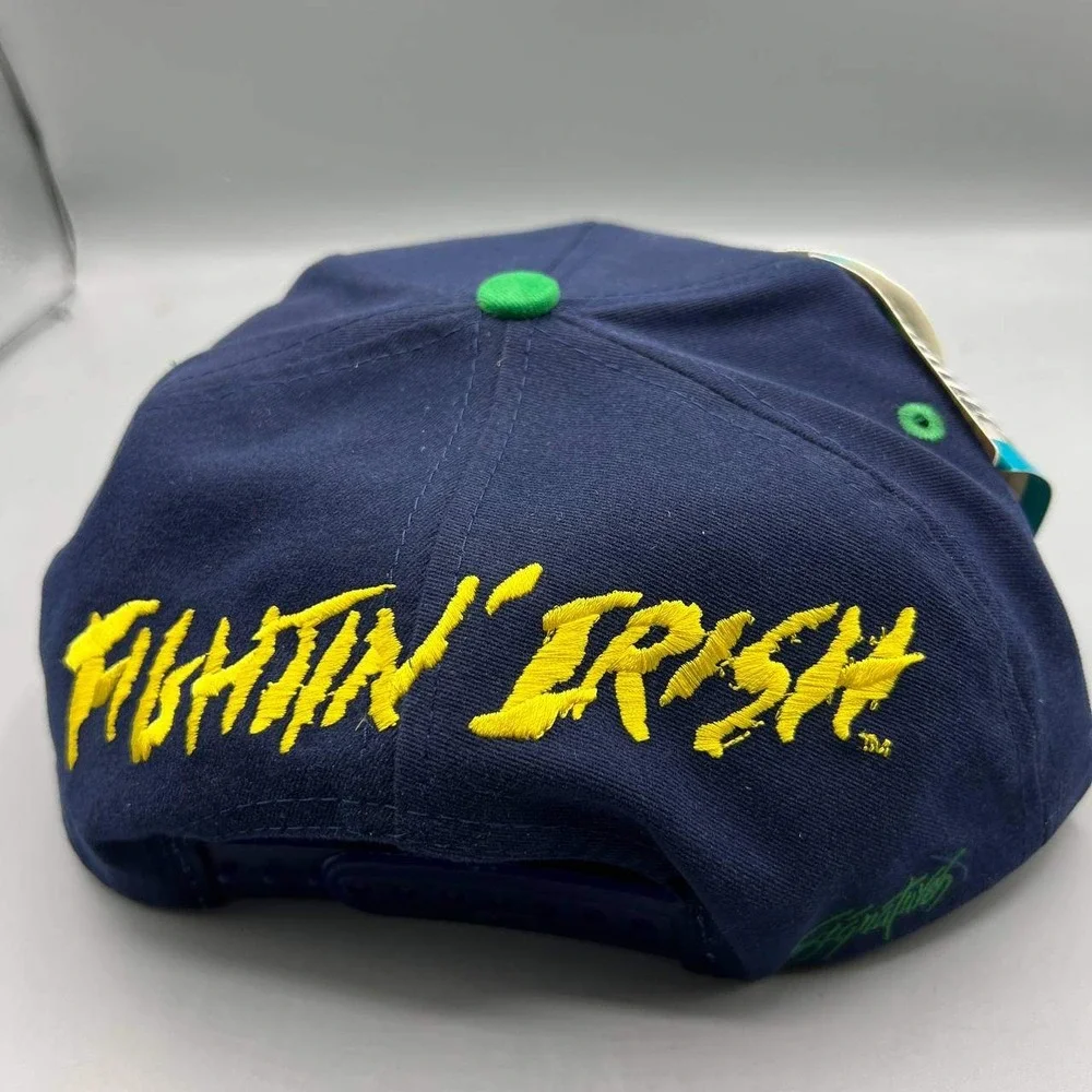Vintage Notre‎ Dame Fighting Irish Hat Men Blue Green AJD Snap Back Cap New